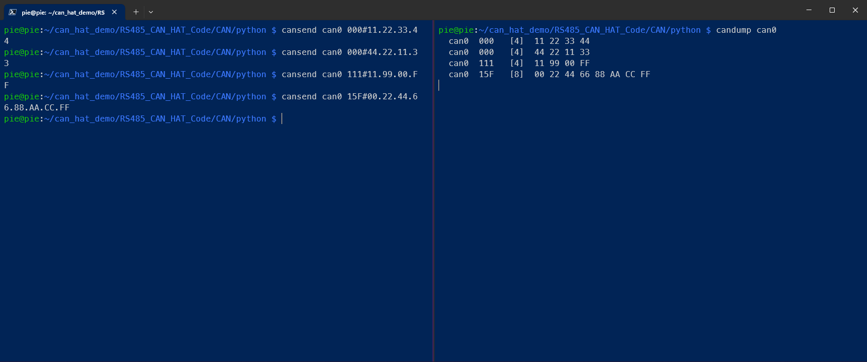 CAN testing on loopback