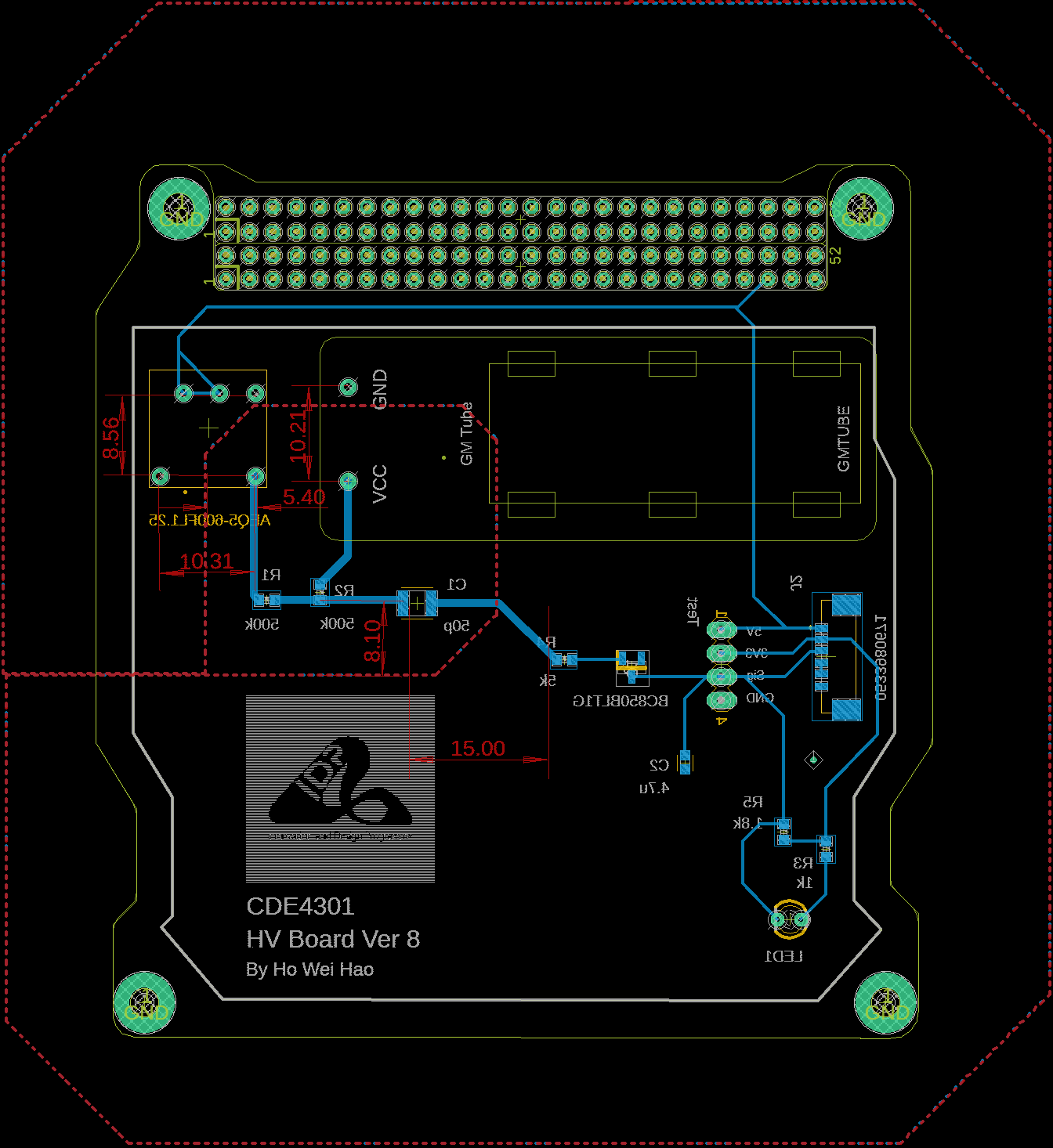 High voltage lines sufficient distances away from any low voltage line and components